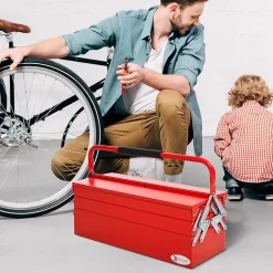 HOMCOM Boite à outils métallique - coffret à outils - caisse à outils 3 niveaux 5 plateaux rétractables - tôle acier rouge
