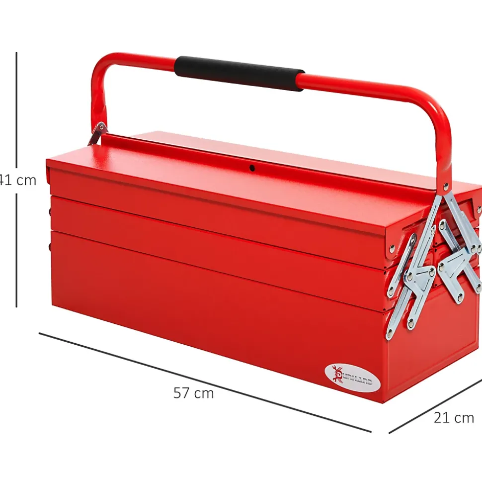 HOMCOM Boite à outils métallique - coffret à outils - caisse à outils 3 niveaux 5 plateaux rétractables - tôle acier rouge