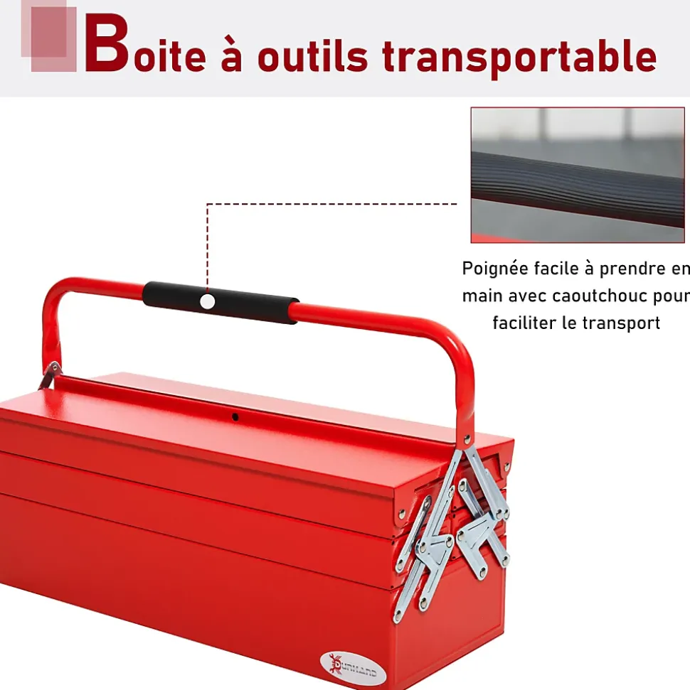 HOMCOM Boite à outils métallique - coffret à outils - caisse à outils 3 niveaux 5 plateaux rétractables - tôle acier rouge