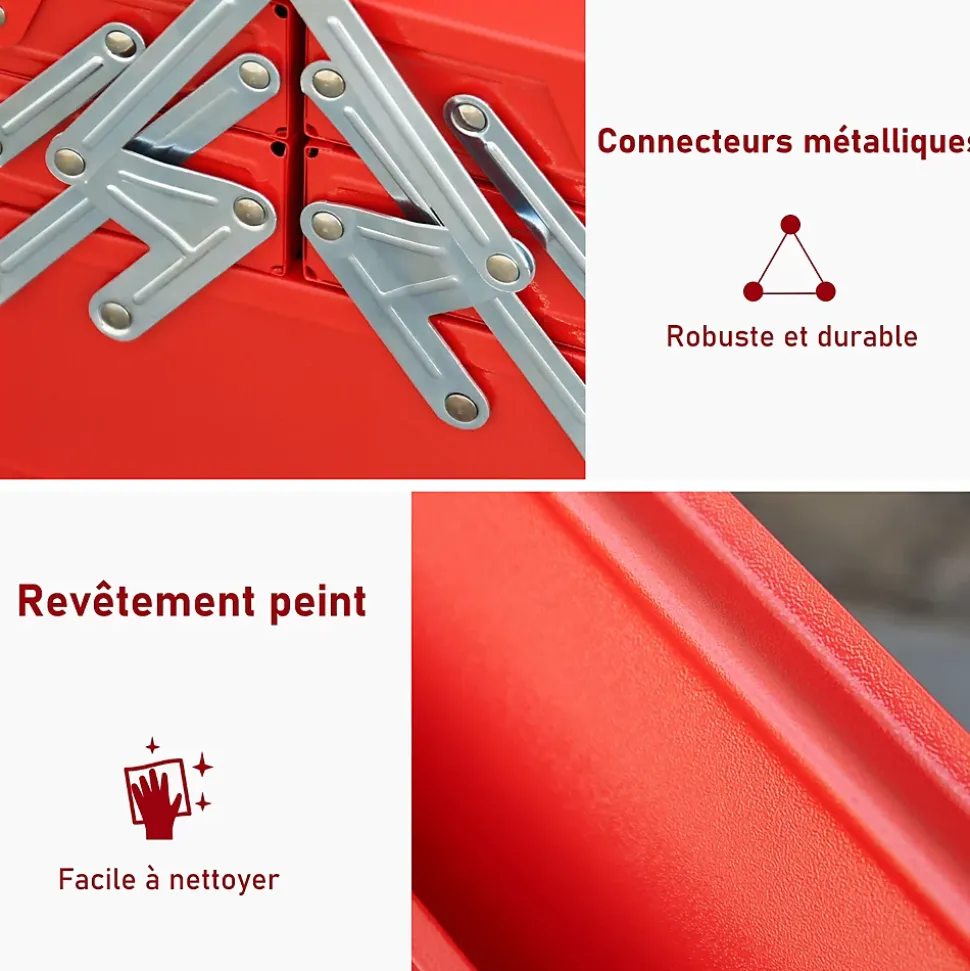 HOMCOM Boite à outils métallique - coffret à outils - caisse à outils 3 niveaux 5 plateaux rétractables - tôle acier rouge