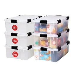 Iris Ohyama, Boite de Rangement Hermétique, 30L, Lot de 6, Transparent, AT-LS
