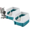 Iris Ohyama, Lot de 2, Bac à litière, avec côtés hauts, pour chat, CLH-12, Bleu sarcelle