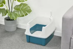 Iris Ohyama, Lot de 2, Bac à litière, avec côtés hauts, pour chat, CLH-12, Bleu sarcelle