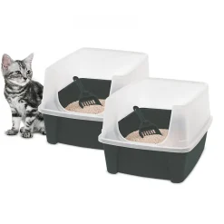 Iris Ohyama, Lot de 2, Bac à litière, avec côtés hauts, pour chat, CLH-12, Gris