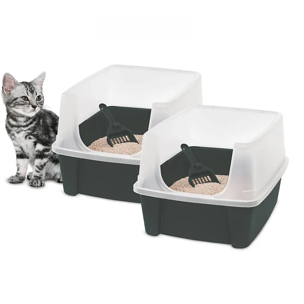 Iris Ohyama, Lot de 2, Bac à litière, avec côtés hauts, pour chat, CLH-12, Gris