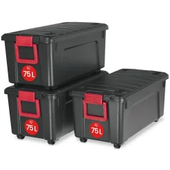 Iris Ohyama, Malles de Rangement plastiques résistante, 75L, Lot de 3, Noir, SIA-75