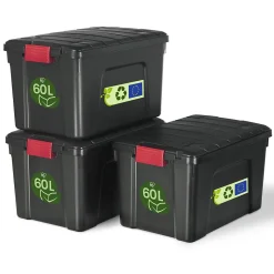 Iris Ohyama, Malles de Rangement plastiques résistante, 60L, Lot de 3, Noir, SIA-60