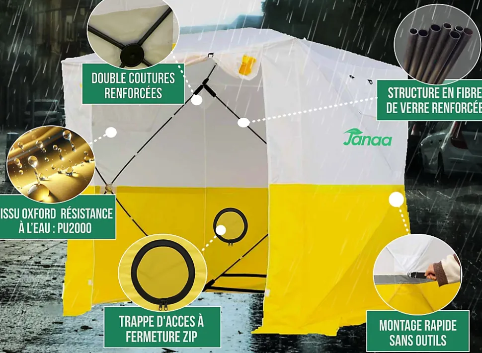 JAX3 Tente de Chantier Pro - Montage Rapide Pop Up - Imperméable - UV50+ - Usage Intensif - Sans Outil