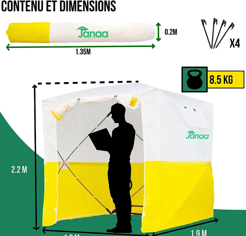 JAX3 Tente de Chantier Pro - Montage Rapide Pop Up - Imperméable - UV50+ - Usage Intensif - Sans Outil