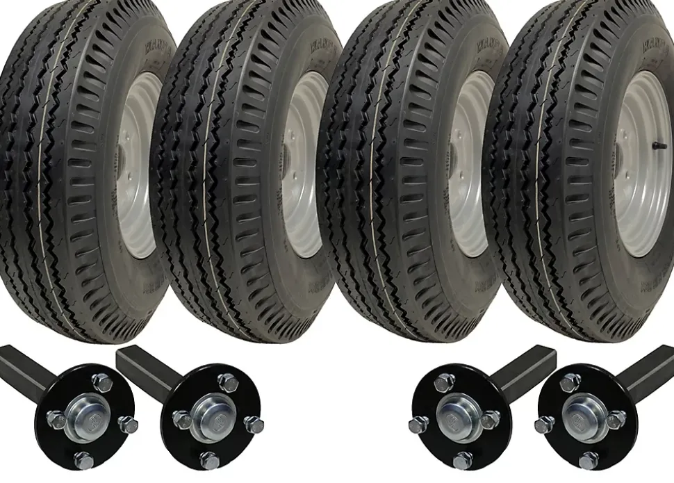 Jeu de 4 - 5.00-10 4ply WANDA P802 TRAILER WHEEL 4/100 & Hub & Stub axle 4/100 M