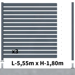 Kit Clôture Ajourée Aluminium OLINDA Anthracite 5,5x1,8m Poteaux sur Platines - Dimension des Lames : 21x100x1780 mm