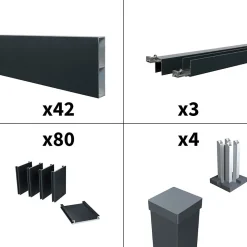 Kit Clôture Ajourée Aluminium OLINDA Anthracite 5,5x1,8m Poteaux sur Platines - Dimension des Lames : 21x100x1780 mm