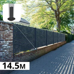Kit Clôture Aluminium Ajourée sur Muret OLINDA Anthracite 14,68x1,2m - Lames ajourées 21x45x1780 mm - Brise Vue - Palissade