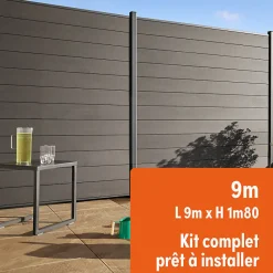 Kit clôture composite et aluminium à sceller H 1m80 L 9m gris anthracite avec renforts acier - Palissade - Brise vue
