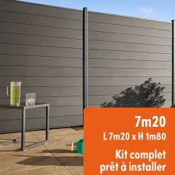 Kit clôture composite et aluminium à sceller H 1m80 L 7m20 gris anthracite avec renforts acier - Palissade - Brise vue