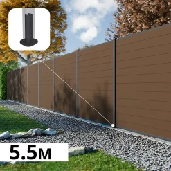 Kit Clôture Composite RIO Bronze 5,5x1,8m - Bois composite & Aluminium - Poteaux sur Platines Gris - Brise vue - Palissade