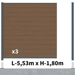 Kit Clôture Composite RIO Bronze 5,5x1,8m - Bois composite & Aluminium - Poteaux sur Platines Gris - Brise vue - Palissade