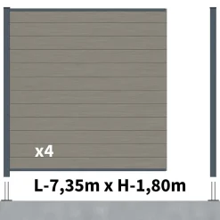 Kit Clôture Composite RIO Platines 7,5x1,8m - Bois composite & Aluminium - Poteaux sur Platines Gris - Brise vue - Palissade