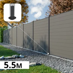 Kit Clôture Composite RIO Platines 5,5x1,8m - Bois composite & Aluminium - Poteaux sur Platines Gris - Brise vue - Palissade