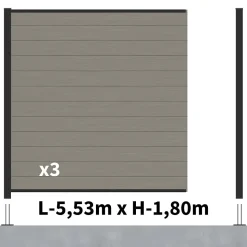 Kit Clôture Composite RIO Platines 5,5x1,8m - Bois composite & Aluminium - Poteaux Noir sur Platines- Brise vue - Palissade