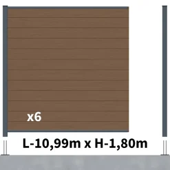 Kit Clôture Composite RIO Bronze 11x1,8m - Bois composite & Aluminium - Poteaux sur Platines Gris - Brise vue - Palissade