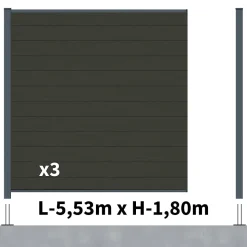 Kit Clôture Composite RIO Anthracite 5,5x1,8m - Bois composite & Aluminium - Poteaux sur Platines Gris - Brise vue - Palissade