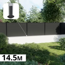 Kit Clôture Composite sur Muret RIO Anthracite 14,5x1,2m - Bois composite & Aluminium - Poteaux sur Platines Noir - Brise vue