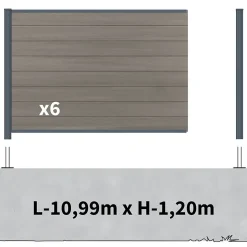 Kit clôture composite sur muret poteau sur platines - CRUZ Argent H-1,2m