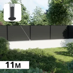 Kit Clôture Composite sur Muret RIO Anthracite 11x1,2m - Bois composite & Aluminium - Poteaux sur Platines Noir - Brise vue