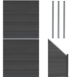 Kit Clôture Panneaux en Composite 2 Quadratique, 1 Incliné & 3 Poteaux à LED - Gris