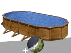 Kit piscine acier aspect bois Gré Pacific ovale 7,44 x 3,99 x 1,22 m + Bâche d'hivernage