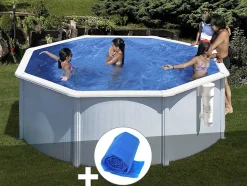 Kit piscine acier blanc Gré Bora Bora ronde 3,20 x 1,22 m + Bâche à bulles