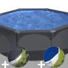 Kit piscine acier gris anthracite Gré Louko ronde 3,20 x 1,22 m + Bâche d'hivernage + Bâche à bulles