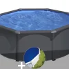Kit piscine acier gris anthracite Gré Louko ronde 3,20 x 1,22 m + Bâche à bulles