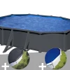 Kit piscine acier gris anthracite Gré Juni ovale 6,34 x 3,99 x 1,32 m + Bâche d'hivernage + Bâche à bulles