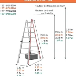 KIT plateforme télescopique - Echelle double télescopique - Hauteur de travail max 3.35m - 412316/685900