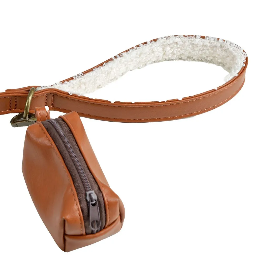 Laisse en similicuir et bouclette avec distributeur de sacs