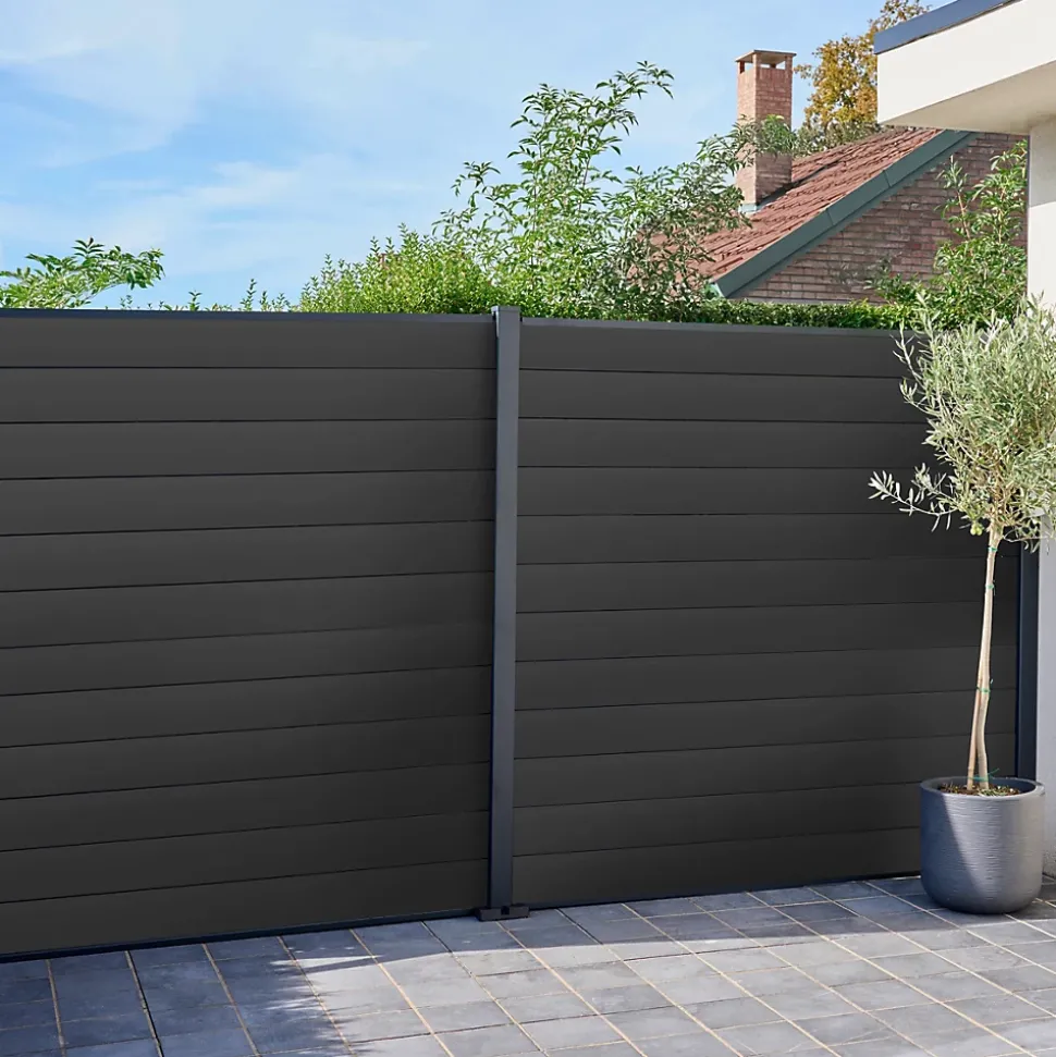 Lame de clôture pour pose emboîtée en aluminium anthracite Neva Klikstrom, L.179,8 x H.15,7 x ép.2,1 cm