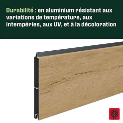 Lame de clôture pour pose emboîtée en aluminium décor chêne Neva Klikstrom, L.179,8 x H.15,5 x ép.2,1 cm