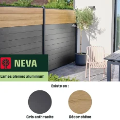 Lame de clôture pour pose emboîtée en aluminium décor chêne Neva Klikstrom, L.179,8 x H.15,5 x ép.2,1 cm