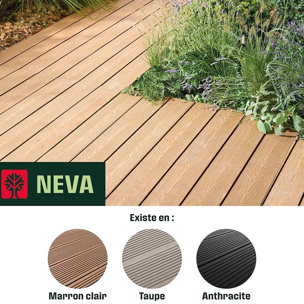 Lame de terrasse composite à clipser marron clair Neva Klikstrom L. 300 cm x l. 14,5 cm