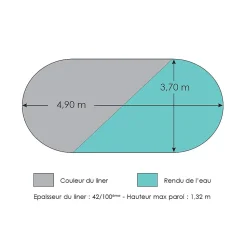 Liner gris pour piscine métal intérieur 4,90 x 3,70 x 1,32 m