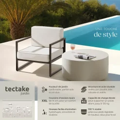 Lot 2 fauteuils de jardin rembourrage XXL revêtement déperlant