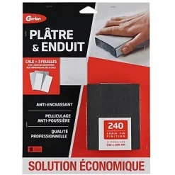 Lot 3 feuilles d'abrasif grain fin + 1 cale