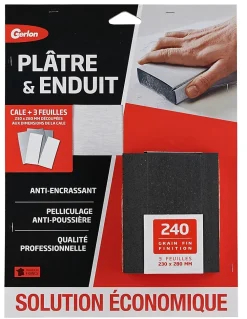 Lot 3 feuilles d'abrasif grain fin + 1 cale