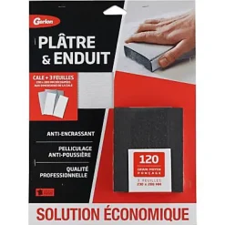 Lot 3 feuilles d'abrasif grain moyen + 1 cale