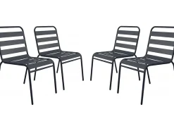 Lot de 4 chaises de jardin en métal empilables "Bilbao" Gris