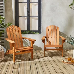 Lot de 2 fauteuils de jardin en bois - Adirondack Salamanca- Eucalyptus. chaises de terrasse rétro. sièges de plage