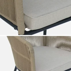 Lot de 2 fauteuils de jardin en corde beige et acier galvanisé. coussin beige