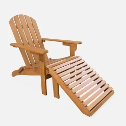 Lot de 2 fauteuils de jardin en bois avec un repose-pieds/table basse - Adirondack Salamanca - Eucalyptus. chaises de terrasse